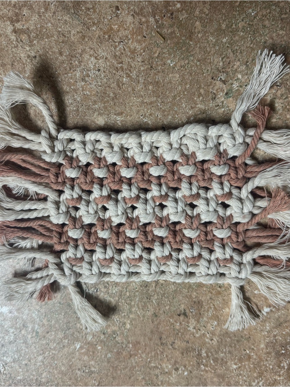 Handwoven Macrame mat like coaster - Cream and Dusty Rose